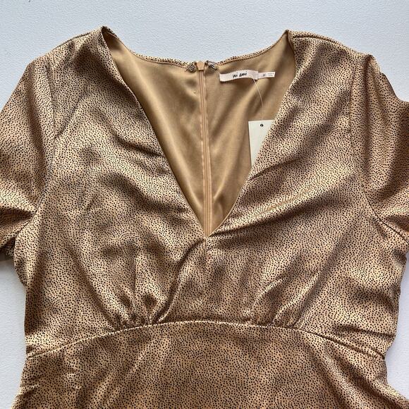 Francesca’s Collection Bronze And Black Dotted Satin Mini Babydoll Dress Size M - Picture 4 of 7